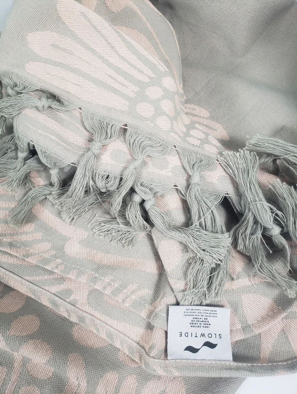SLOWTIDE Tan & Sage Print w/ Fringe -Table Cloth Yoga Mat Turkish Beach Towel